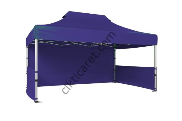 CLK 3x4,5 52mm Kalın Alüminyum Katlanabilir Tente Gazebo Çadır 3 Kenar Kapalı 2 Yarım Duvar Lacivert