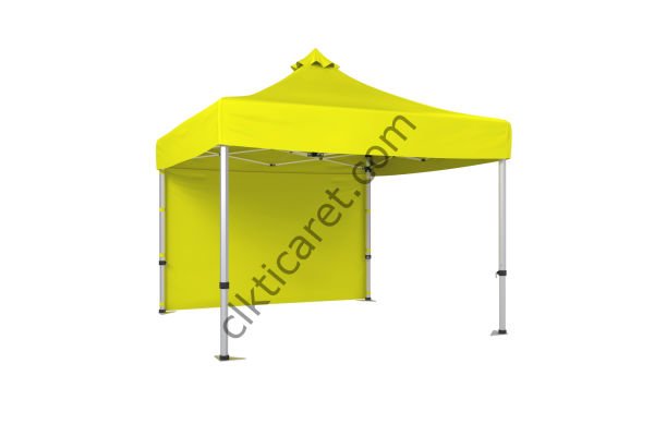 CLK 3x3 Metre Katlanabilir Tente Gazebo Portatif Çadır 30 mm Arkası Kapalı Perdeli Makaslı Çadır Sarı