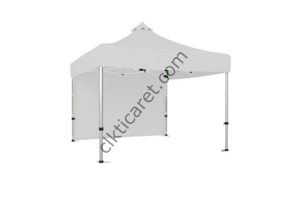 CLK 3x3 Metre Katlanabilir Tente Gazebo Portatif Çadır 30 mm Arkası Kapalı Perdeli Makaslı Çadır Beyaz