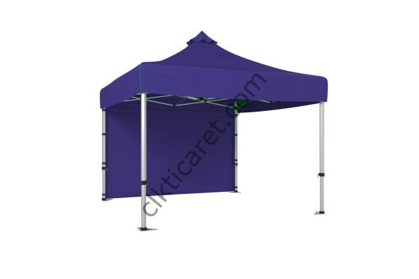 CLK 3x3 Metre Katlanabilir Tente Gazebo Portatif Çadır 30 mm Arkası Kapalı Perdeli Makaslı Çadır Lacivert