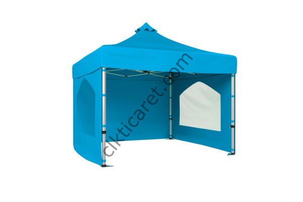 CLK 3x3 Katlanabilir Tente Gazebo Portatif Çadır 30 mm 3 Yan Duvarlı 2 Pencereli Açık Mavi (Turkuaz)
