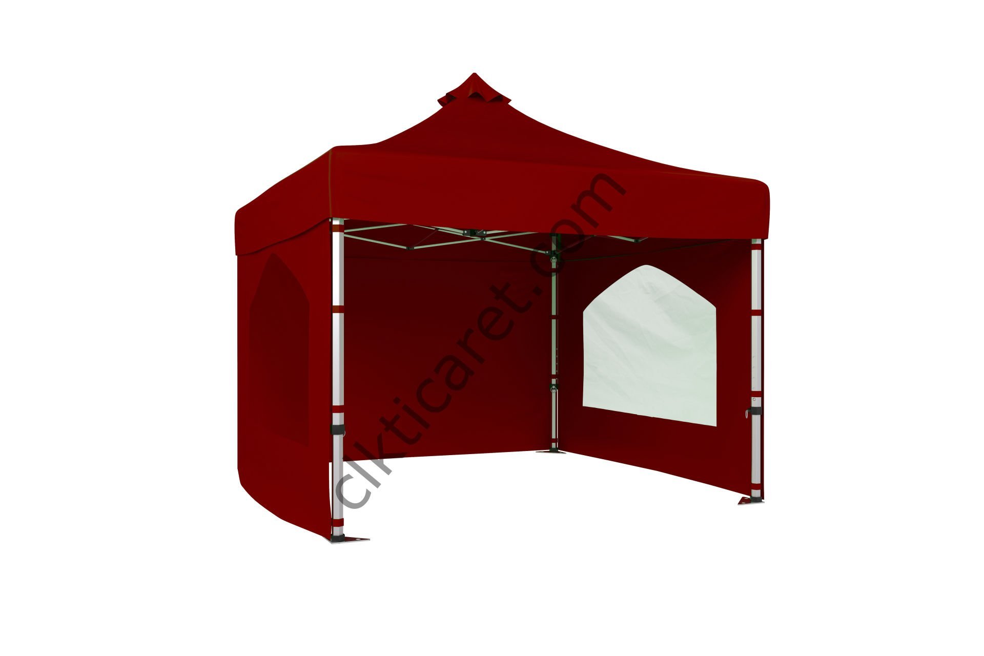 CLK 3x3 Katlanabilir Tente Gazebo Portatif Çadır 30 mm 3 Yan Duvarlı 2 Pencereli Bordo