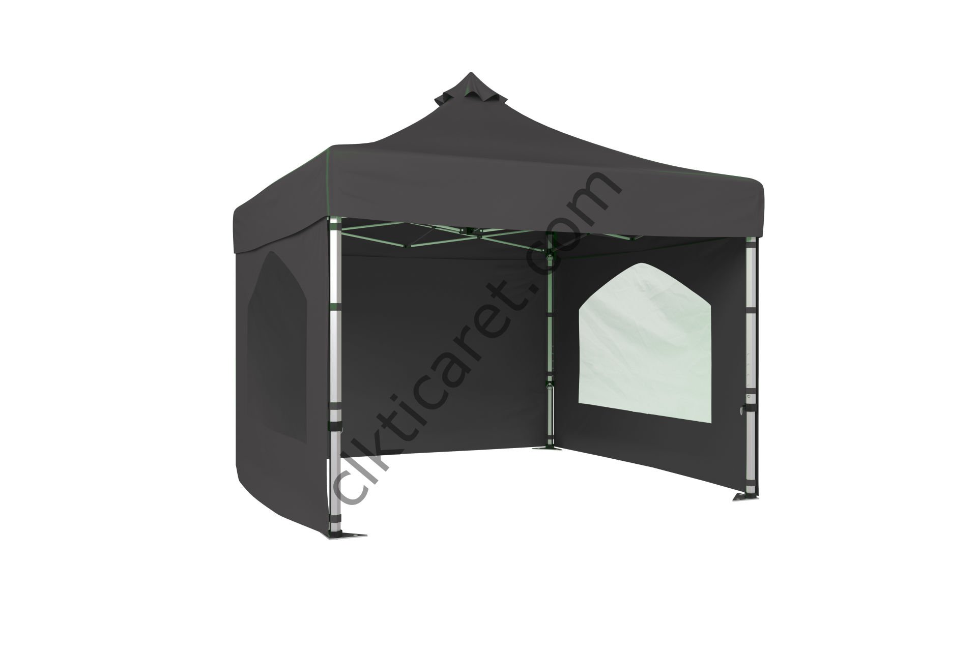 CLK 3x3 Katlanabilir Tente Gazebo Portatif Çadır 30 mm 3 Yan Duvarlı 2 Pencereli Gri