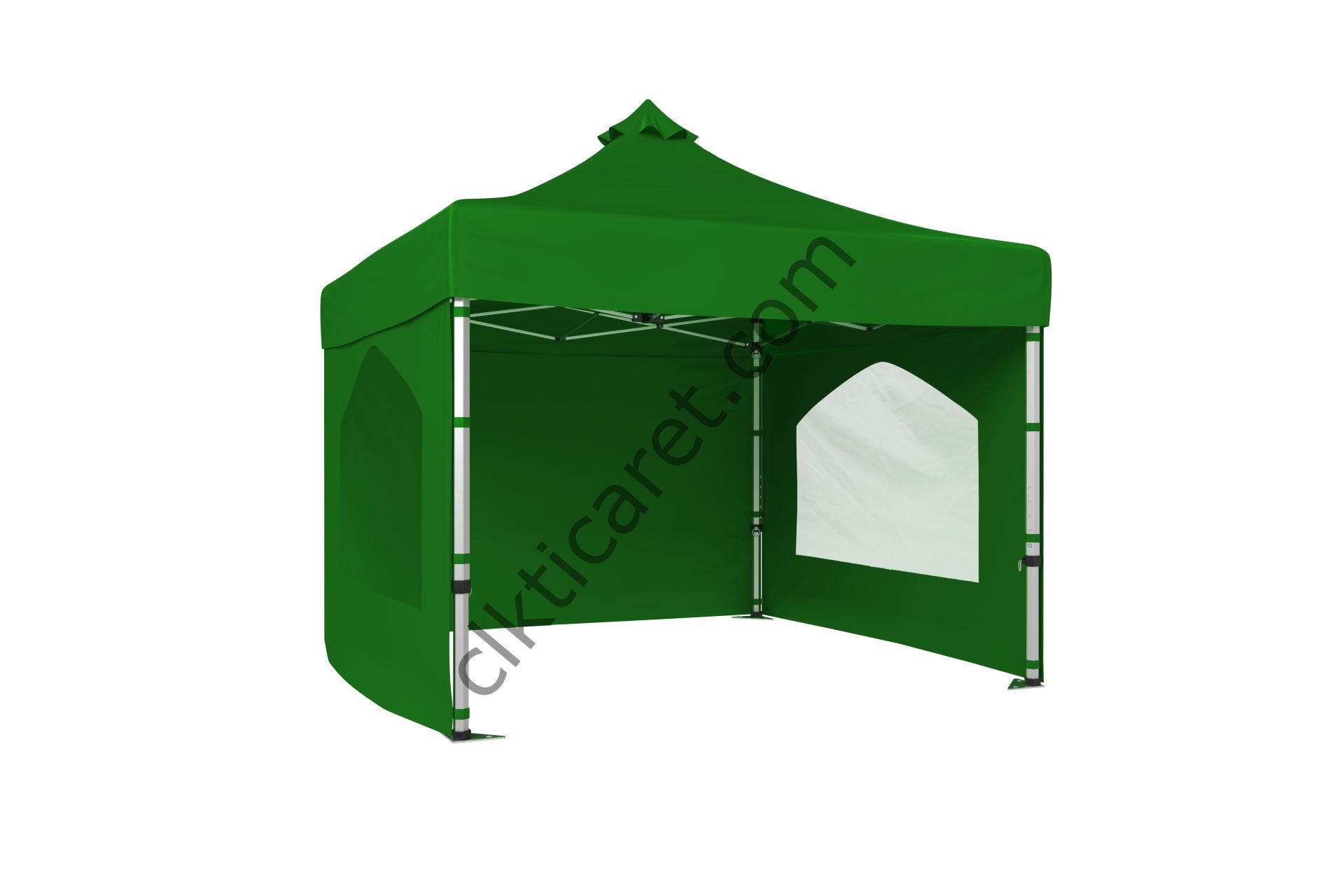 CLK 3x3 Katlanabilir Tente Gazebo Portatif Çadır 30 mm 3 Yan Duvarlı 2 Pencereli Benetton Yeşil