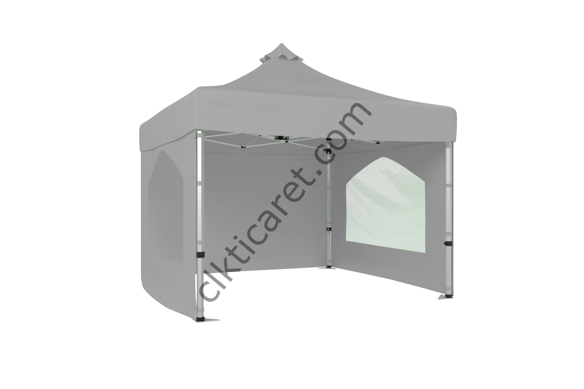 CLK 3x3 Katlanabilir Tente Gazebo Portatif Çadır 30 mm 3 Yan Duvarlı 2 Pencereli Açık Gri
