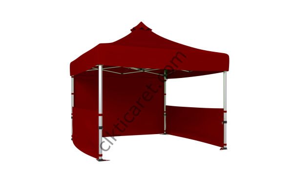 CLK 3x3 Katlanabilir Tente Gazebo Portatif Çadır 1 Tam Duvar 2 Yarım Duvar Bordo