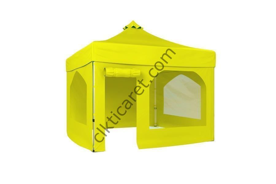 CLK 4x4 40 mm Katlanabilir Tente Gazebo Çadır Gazebo Çadır 2 Yan Pencereli 1 Yan Aksesuarsız 1 Yan Kapı ve Pencereli Sarı