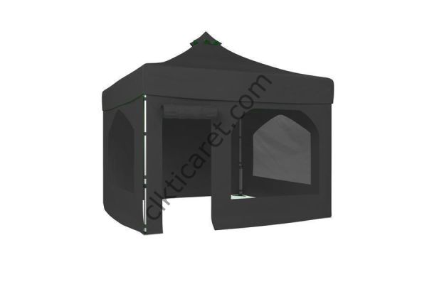 CLK 4x4 40 mm Katlanabilir Tente Gazebo Çadır Gazebo Çadır 2 Yan Pencereli 1 Yan Aksesuarsız 1 Yan Kapı ve Pencereli Siyah