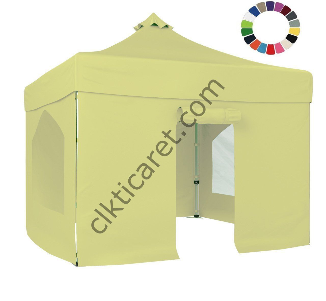 CLK 4x4 40 mm Katlanabilir Tente Gazebo Çadır Gazebo Çadır 2 Yan Pencereli 1 Yan Aksesuarsız 1 Yan Kapılı Açık Gri