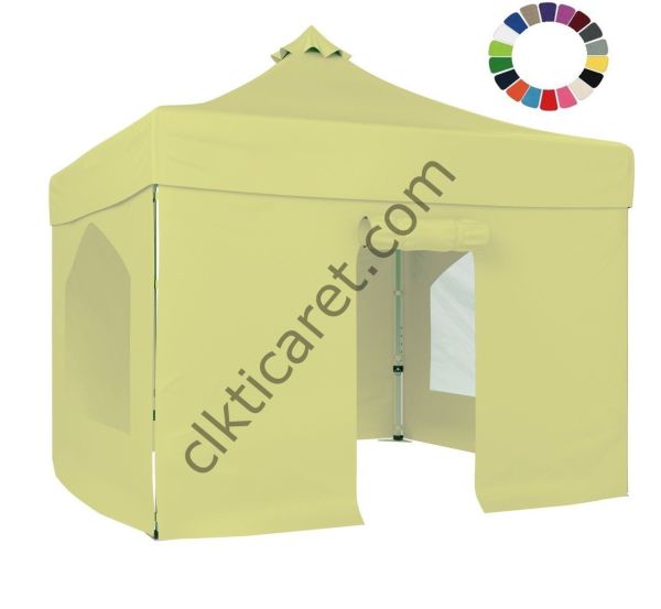 CLK 4x4 40 mm Katlanabilir Tente Gazebo Çadır Gazebo Çadır 2 Yan Pencereli 1 Yan Aksesuarsız 1 Yan Kapılı Açık Gri