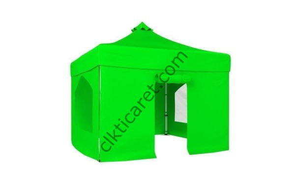 CLK 4x4 40 mm Katlanabilir Tente Gazebo Çadır Gazebo Çadır 2 Yan Pencereli 1 Yan Aksesuarsız 1 Yan Kapılı Açık Yeşil