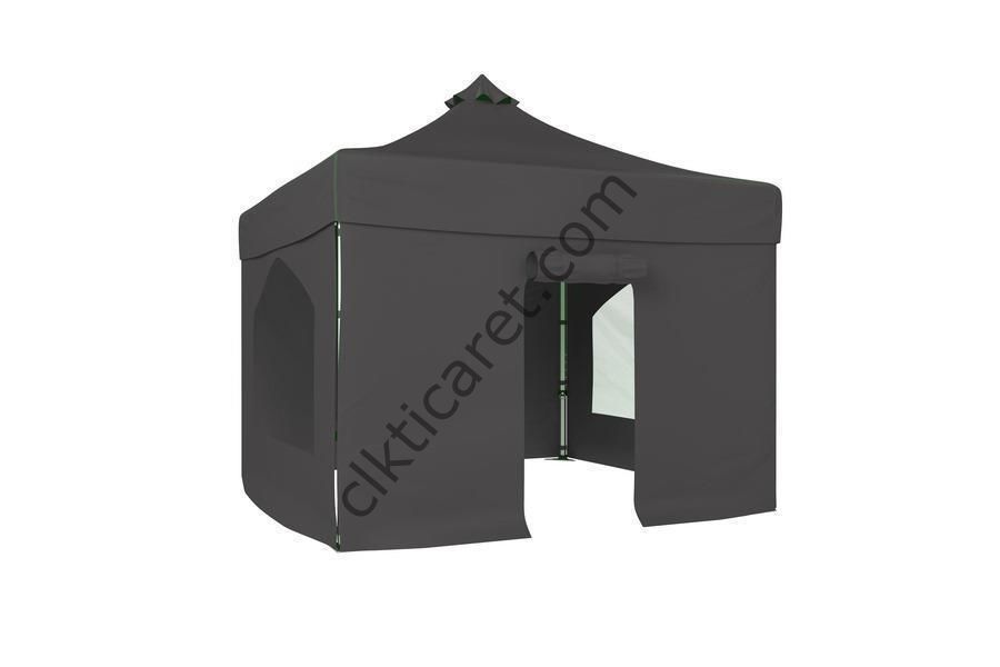 CLK 4x4 40 mm Katlanabilir Tente Gazebo Çadır Gazebo Çadır 2 Yan Pencereli 1 Yan Aksesuarsız 1 Yan Kapılı Gri