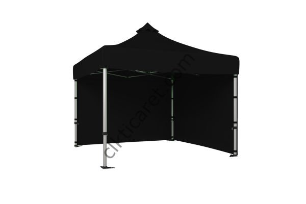 CLK 3x3 Katlanabilir Tente Gazebo Portatif Çadır 30 mm 2 Yan Kapalı Siyah