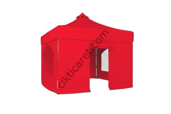 CLK 4x4 40 mm Katlanabilir Tente Gazebo Çadır Gazebo Çadır 2 Yan Pencereli 1 Yan Aksesuarsız 1 Yan Kapılı Kırmızı