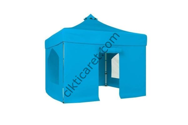 CLK 4x4 40 mm Katlanabilir Tente Gazebo Çadır Gazebo Çadır 2 Yan Pencereli 1 Yan Aksesuarsız 1 Yan Kapılı Açık Mavi (Turkuaz)