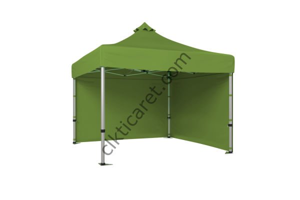 CLK 3x3 Katlanabilir Tente Gazebo Portatif Çadır 30 mm 2 Yan Kapalı Haki Askeri Yeşil