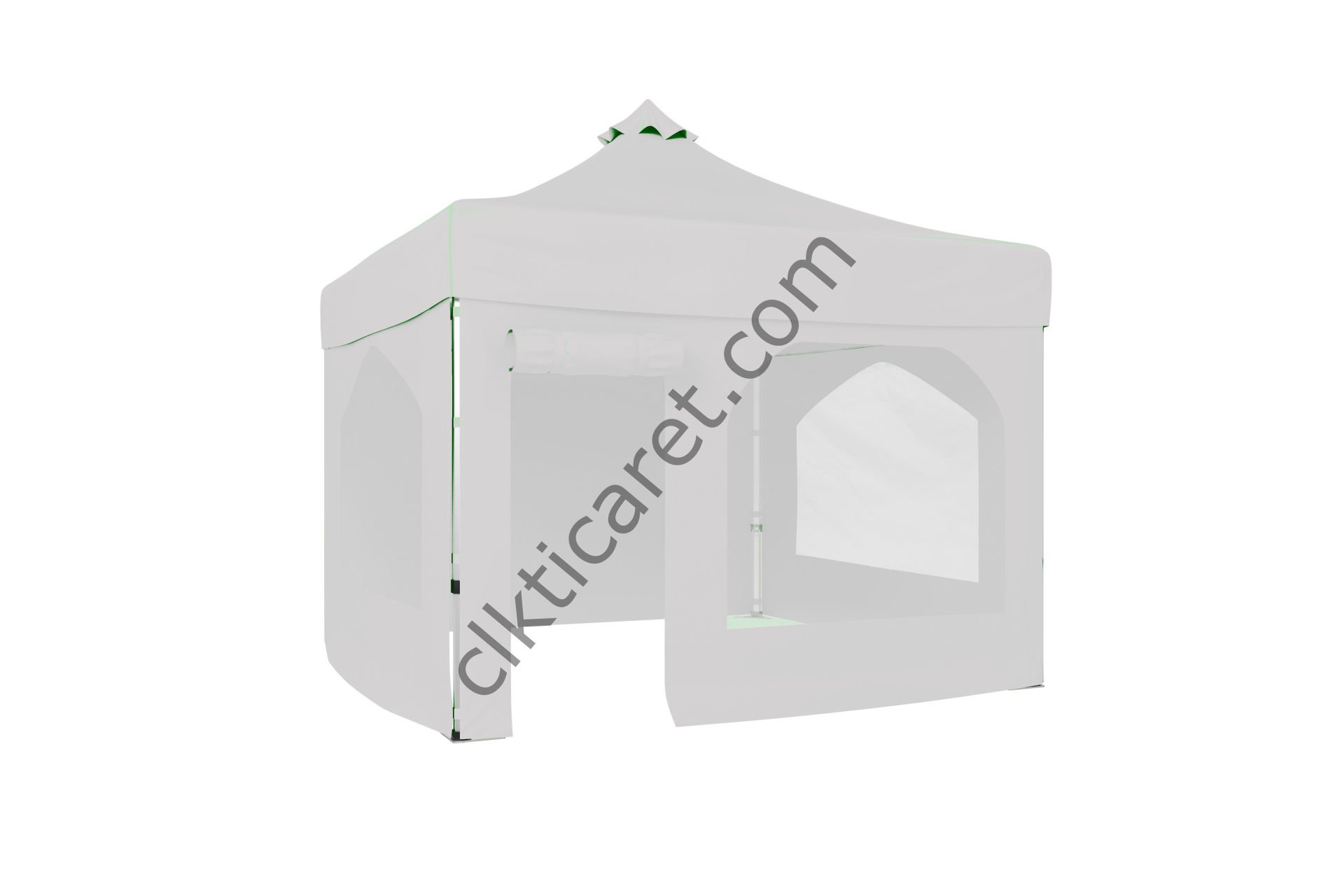 CLK 3x3 Katlanabilir Tente Gazebo Portatif Çadır 30 mm 2 Yan Pencereli 1 Yan Aksesuarsız 1 Yan Kapı ve Pencereli Beyaz