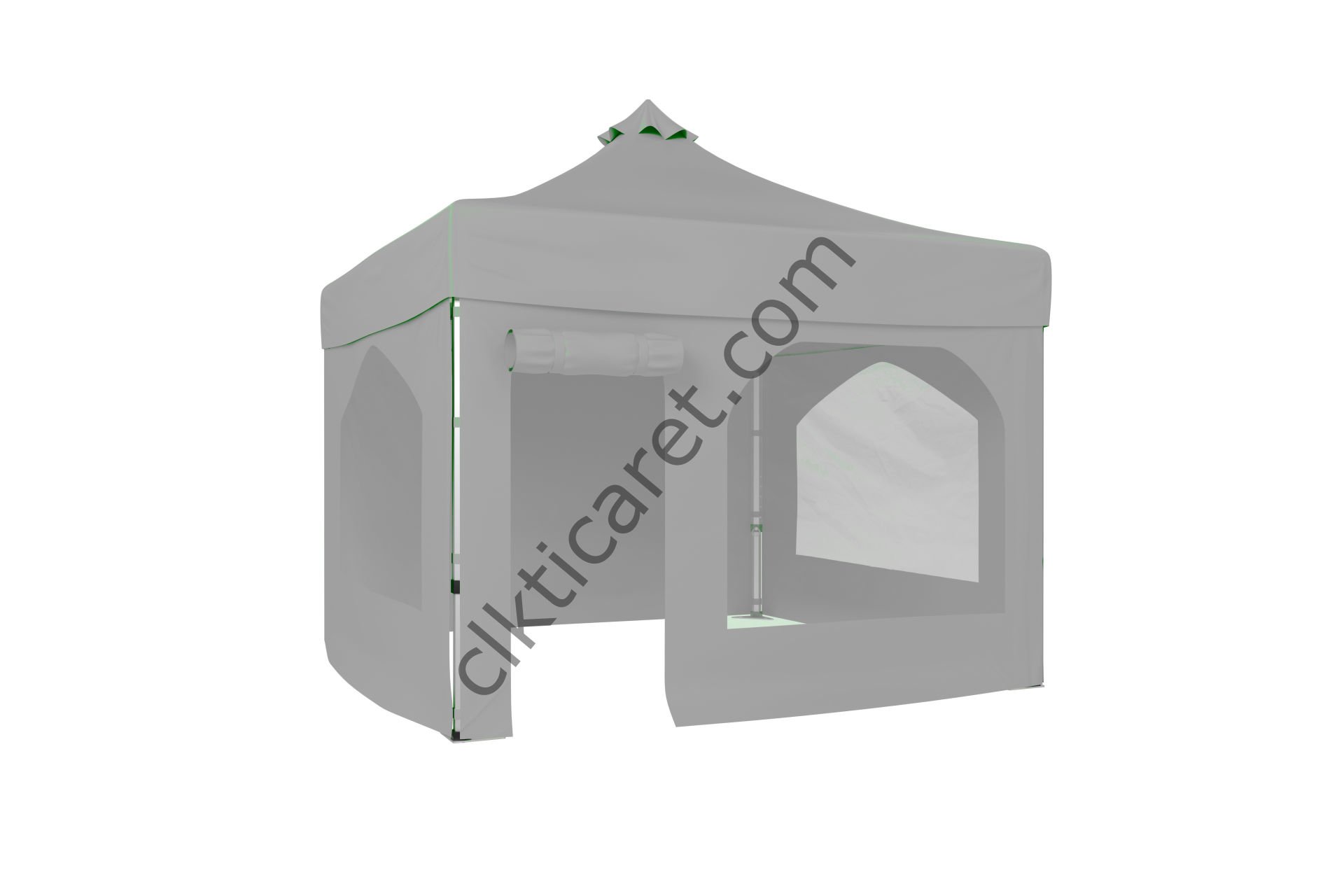 CLK 3x3 Katlanabilir Tente Gazebo Portatif Çadır 30 mm 2 Yan Pencereli 1 Yan Aksesuarsız 1 Yan Kapı ve Pencereli Gri