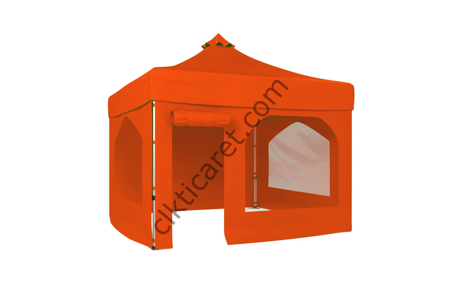 CLK 3x3 Katlanabilir Tente Gazebo Portatif Çadır 30 mm 2 Yan Pencereli 1 Yan Aksesuarsız 1 Yan Kapı ve Pencereli Turuncu