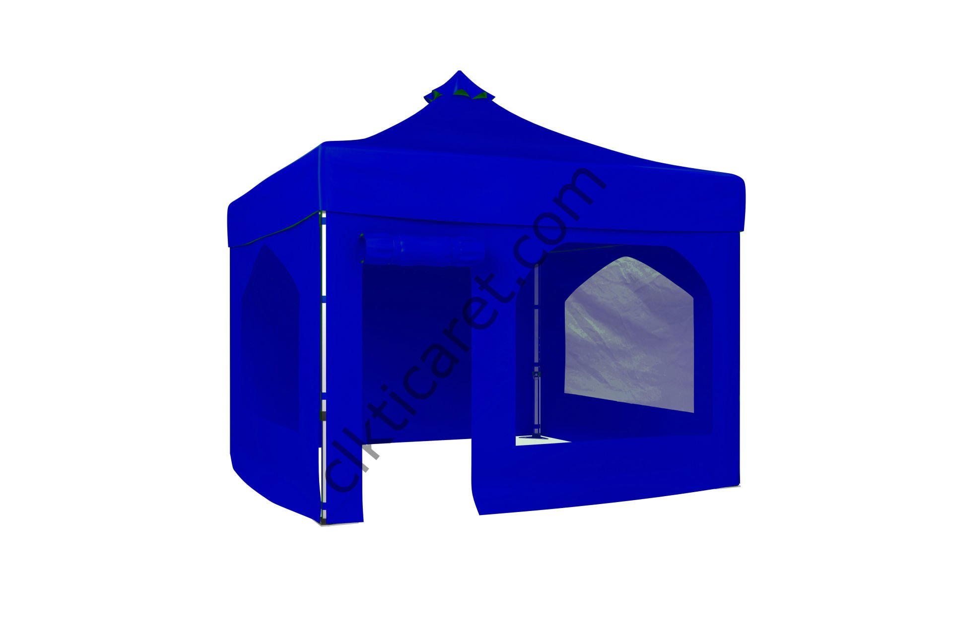 CLK 3x3 Katlanabilir Tente Gazebo Portatif Çadır 30 mm 2 Yan Pencereli 1 Yan Aksesuarsız 1 Yan Kapı ve Pencereli Saks Mavi
