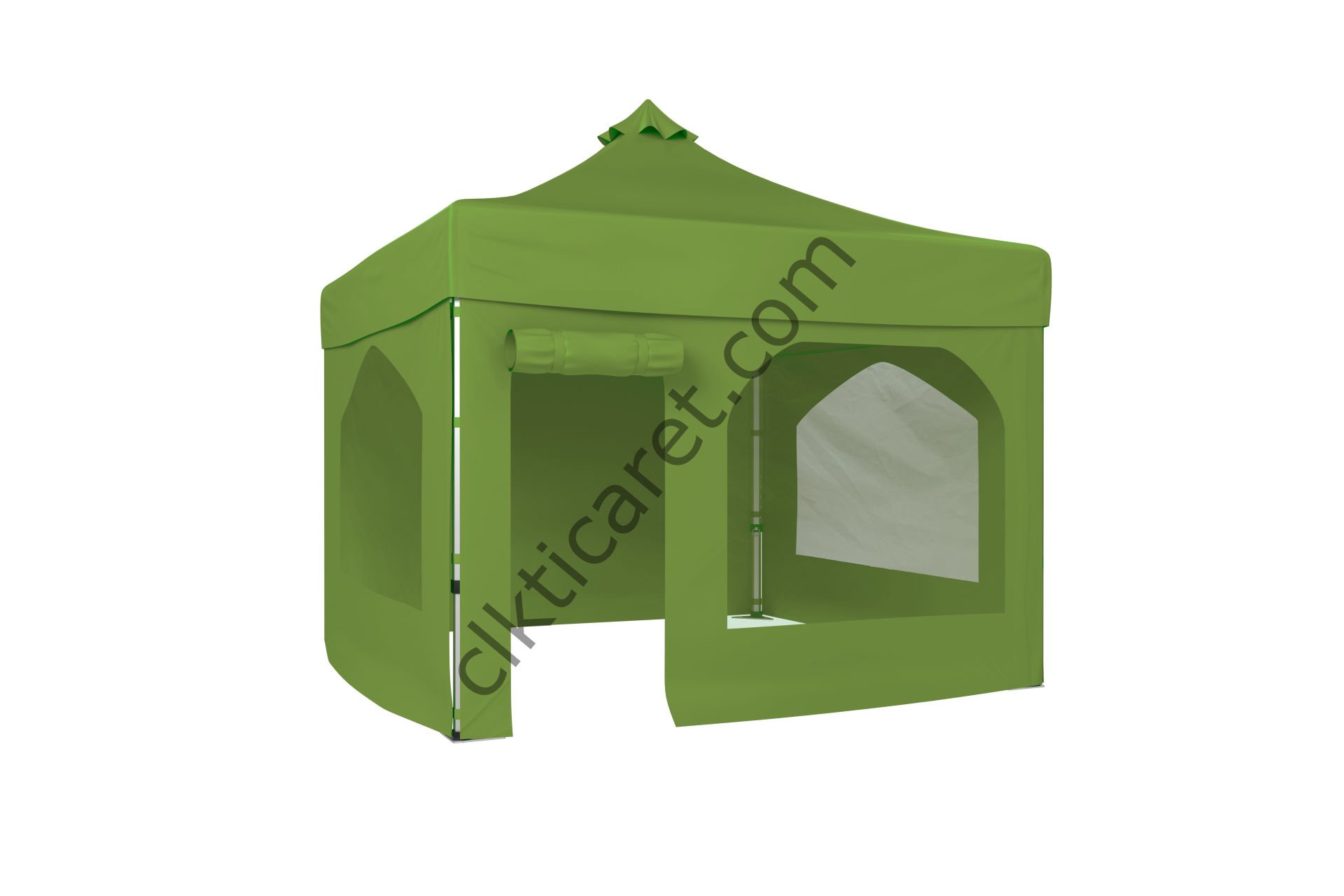 CLK 3x3 Katlanabilir Tente Gazebo Portatif Çadır 30 mm 2 Yan Pencereli 1 Yan Aksesuarsız 1 Yan Kapı ve Pencereli Haki Askeri Yeşil