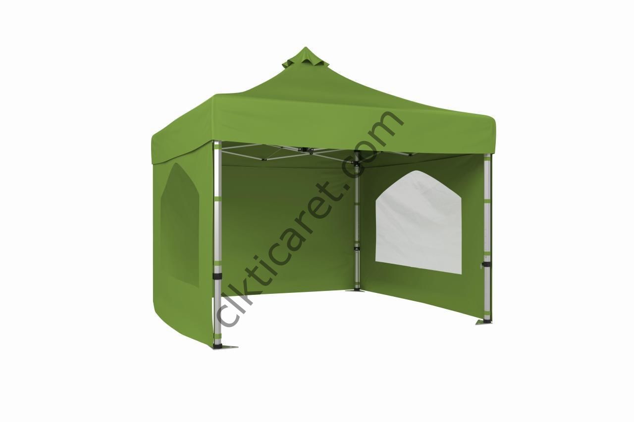 CLK 4x4 40 mm Katlanabilir Tente Gazebo Çadır Gazebo Çadır 3 Yan Duvarlı 2 Pencereli Haki Askeri Yeşil