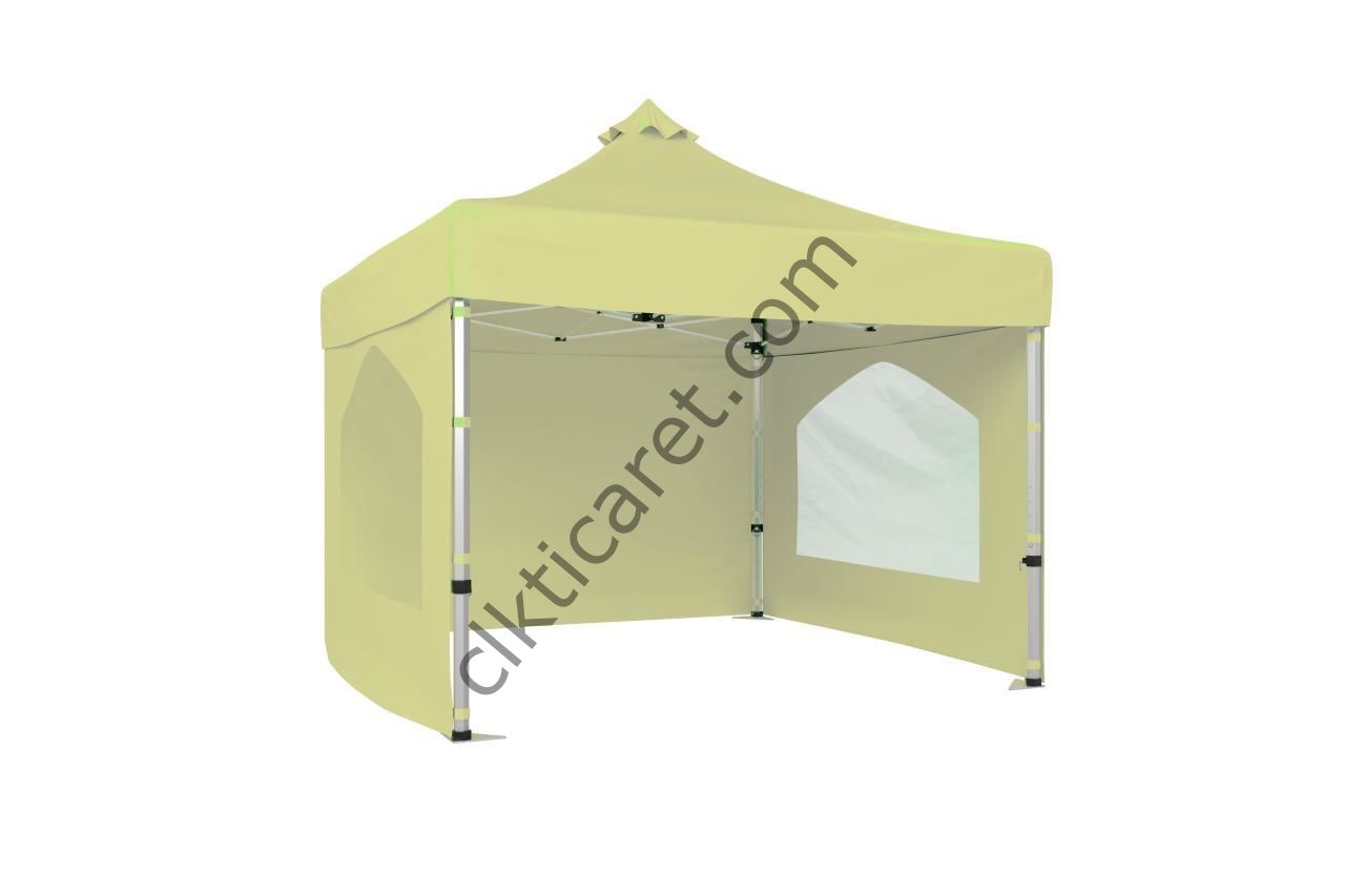 CLK 4x4 40 mm Katlanabilir Tente Gazebo Çadır Gazebo Çadır 3 Yan Duvarlı 2 Pencereli Krem
