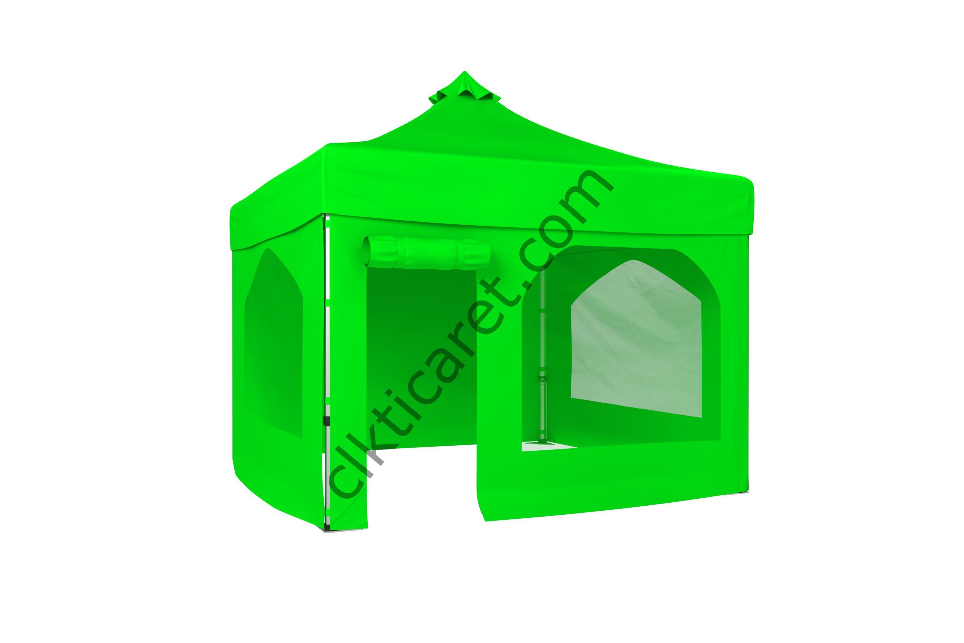 CLK 3x3 Katlanabilir Tente Gazebo Portatif Çadır 30 mm 2 Yan Pencereli 1 Yan Aksesuarsız 1 Yan Kapı ve Pencereli Açık Yeşil