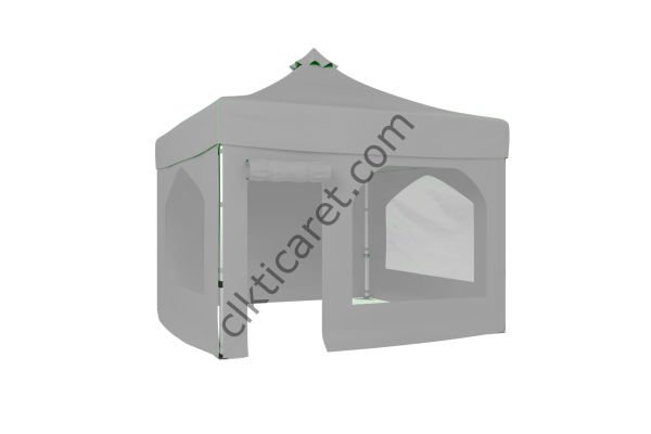 CLK 3x3 Katlanabilir Tente Gazebo Portatif Çadır 30 mm 2 Yan Pencereli 1 Yan Aksesuarsız 1 Yan Kapı ve Pencereli Açık Gri
