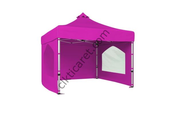 CLK 4x4 40 mm Katlanabilir Tente Gazebo Çadır Gazebo Çadır 3 Yan Duvarlı 2 Pencereli Pembe