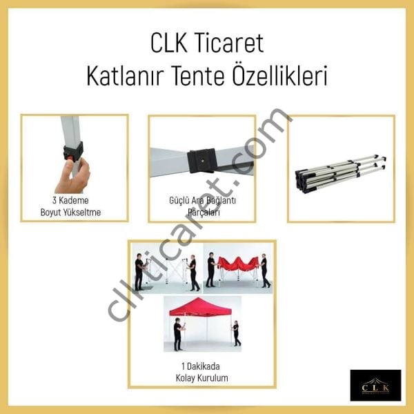 CLK 4x4 40 mm Katlanabilir Tente Gazebo Çadır Gazebo Çadır 1 Tam Duvar 3 Yarım Duvar Açık Gri