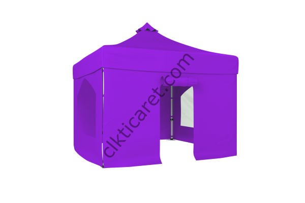 CLK 3x3 Katlanabilir Tente Gazebo Portatif Çadır 30 mm 2 Yan Pencereli 1 Yan Aksesuarsız 1 Yan Kapılı Lila
