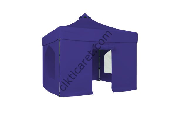 CLK 3x3 Katlanabilir Tente Gazebo Portatif Çadır 30 mm 2 Yan Pencereli 1 Yan Aksesuarsız 1 Yan Kapılı Lacivert