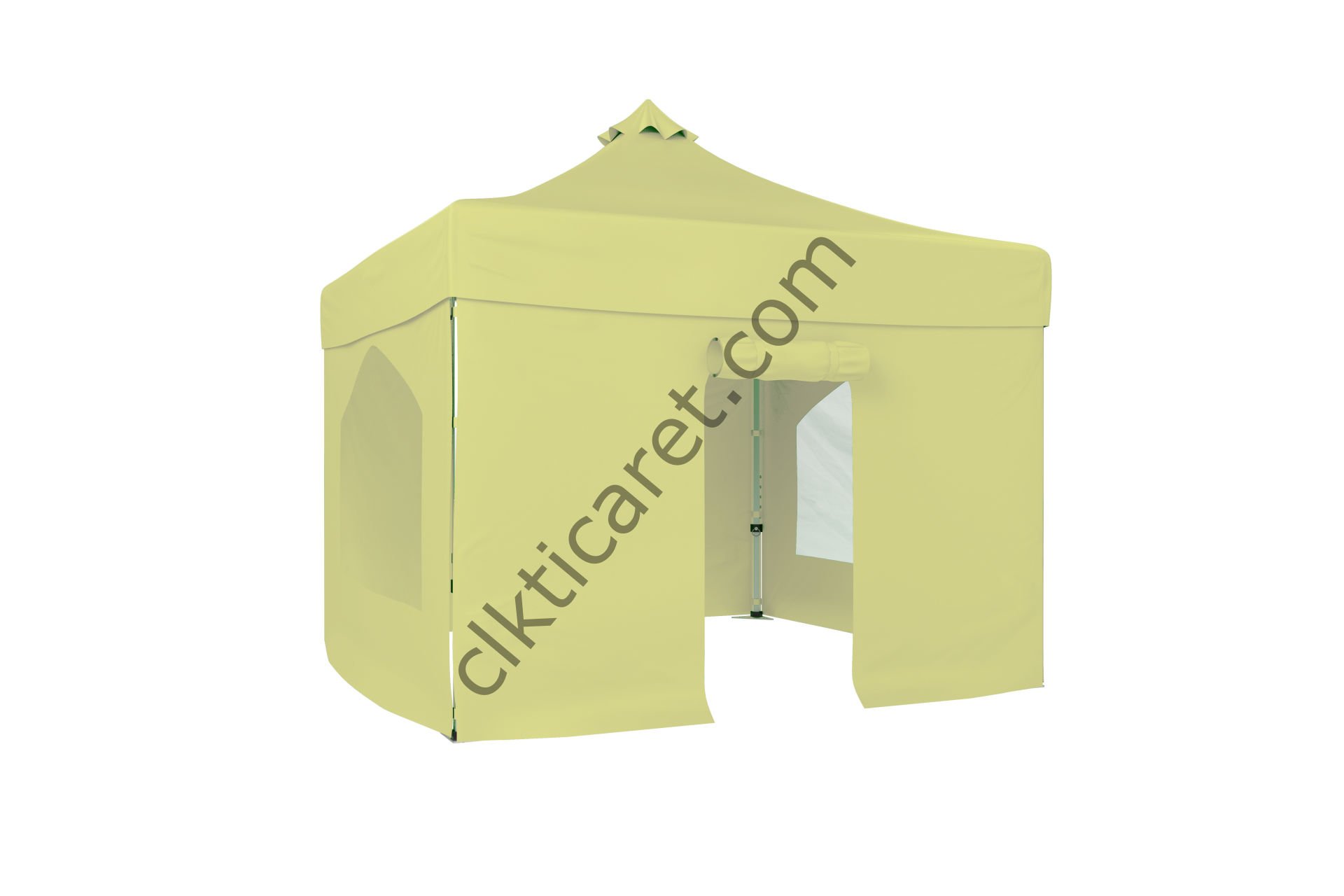 CLK 3x3 Katlanabilir Tente Gazebo Portatif Çadır 30 mm 2 Yan Pencereli 1 Yan Aksesuarsız 1 Yan Kapılı Bej