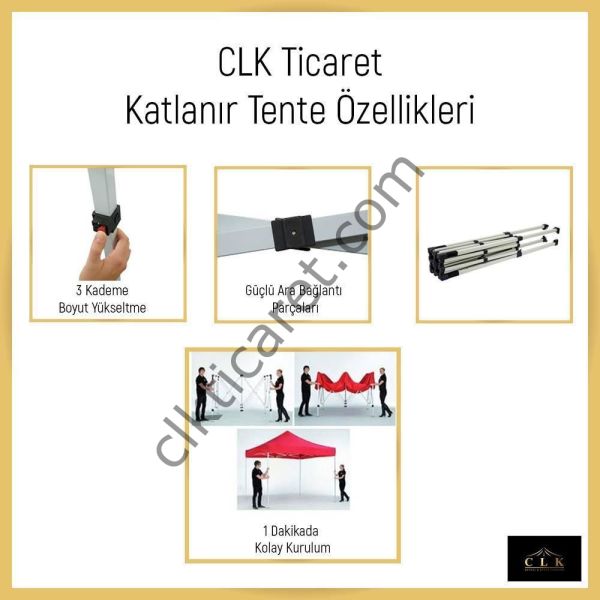 CLK 4x4 40 mm Katlanabilir Tente Gazebo Çadır Gazebo Çadır 1 Tam Duvar 3 Yarım Duvar Pembe