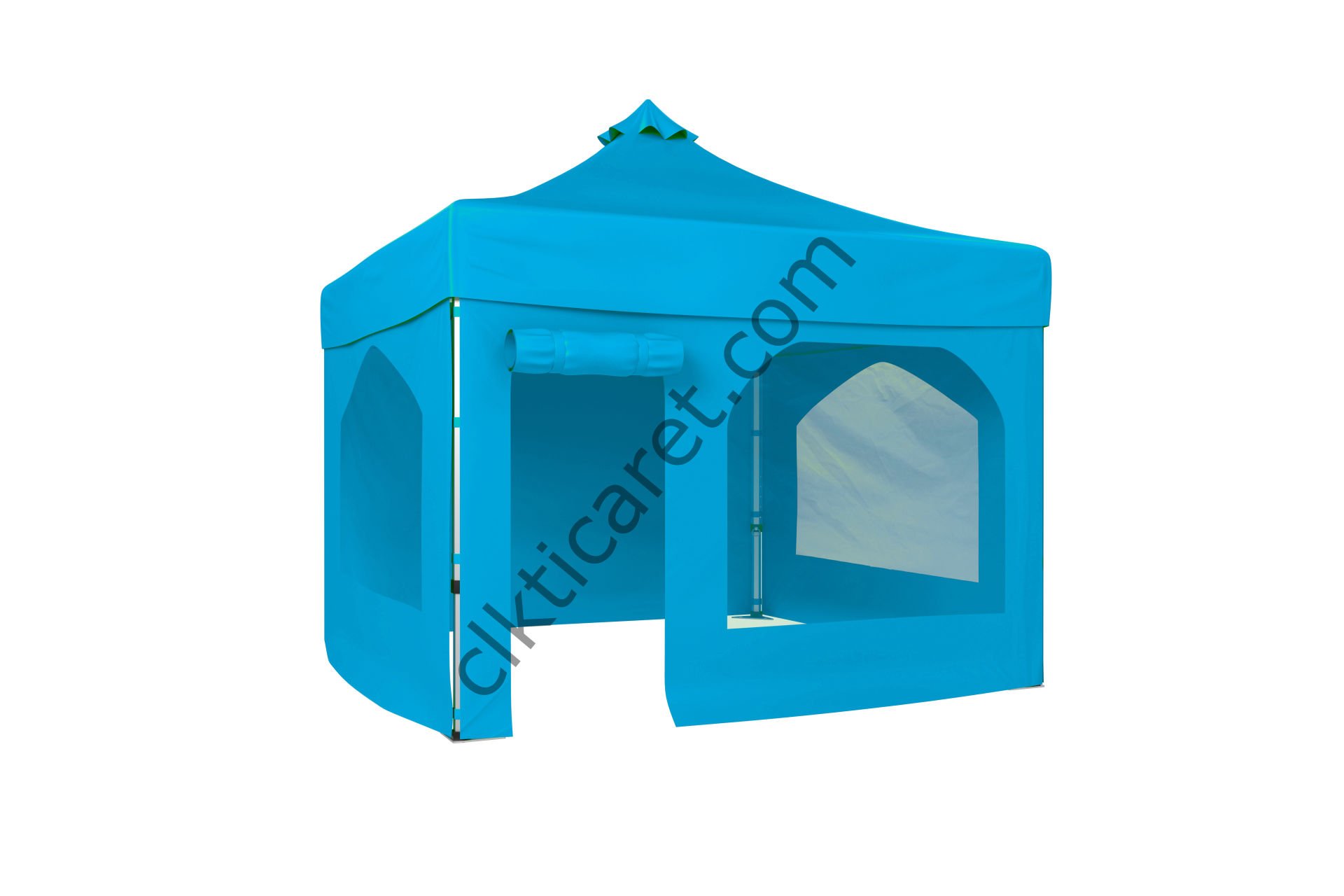 CLK 3x3 Katlanabilir Tente Gazebo Portatif Çadır 30 mm 2 Yan Pencereli 1 Yan Aksesuarsız 1 Yan Kapı ve Pencereli Açık Mavi (Turkuaz)