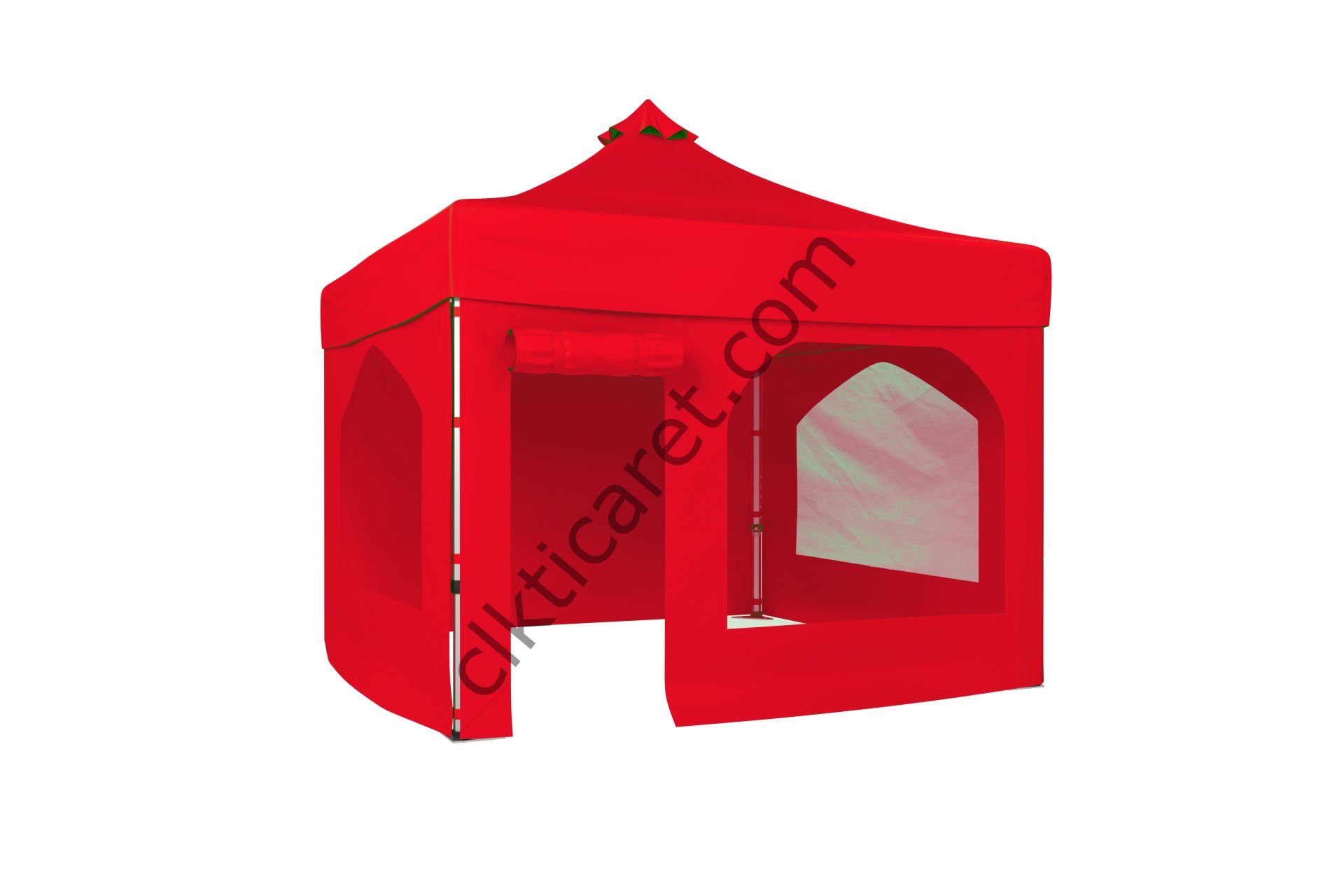 CLK 3x3 Katlanabilir Tente Gazebo Portatif Çadır 30 mm 2 Yan Pencereli 1 Yan Aksesuarsız 1 Yan Kapı ve Pencereli Kırmızı