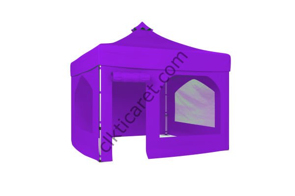 CLK 3x3 Katlanabilir Tente Gazebo Portatif Çadır 30 mm 2 Yan Pencereli 1 Yan Aksesuarsız 1 Yan Kapı ve Pencereli Lila