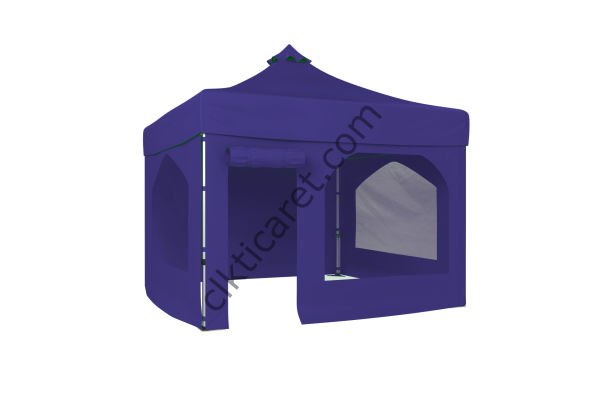 CLK 3x3 Katlanabilir Tente Gazebo Portatif Çadır 30 mm 2 Yan Pencereli 1 Yan Aksesuarsız 1 Yan Kapı ve Pencereli Lacivert