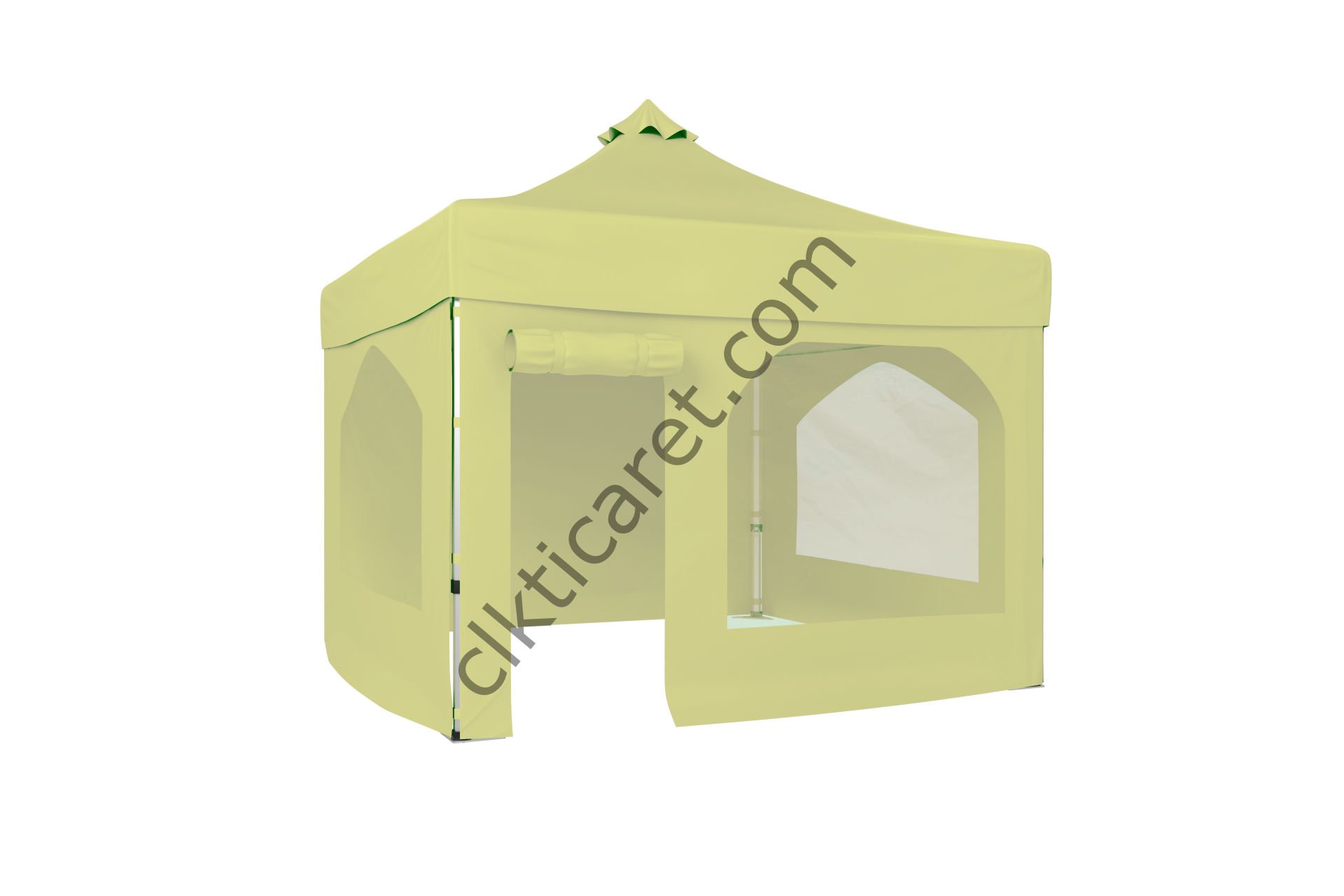 CLK 3x3 Katlanabilir Tente Gazebo Portatif Çadır 30 mm 2 Yan Pencereli 1 Yan Aksesuarsız 1 Yan Kapı ve Pencereli Bej