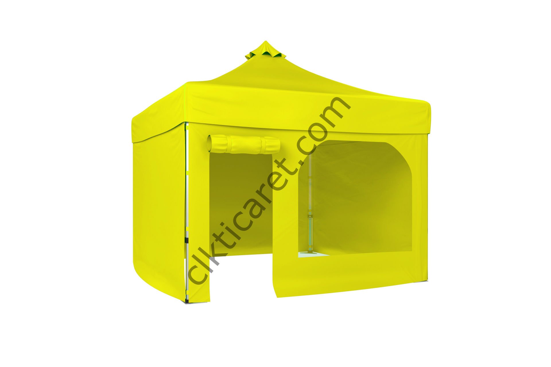 CLK 3x3 Katlanabilir Tente Gazebo Portatif Çadır 30 mm 3 Yan Kapalı 1 Yan Kapı ve Pencereli Sarı