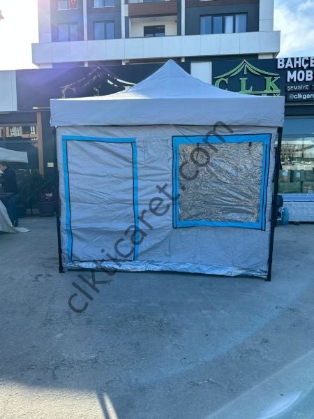 CLK 3x3 40mm Katlanır Gazebo Portatif Kamp Çadır Açık Gri Mavi Detay