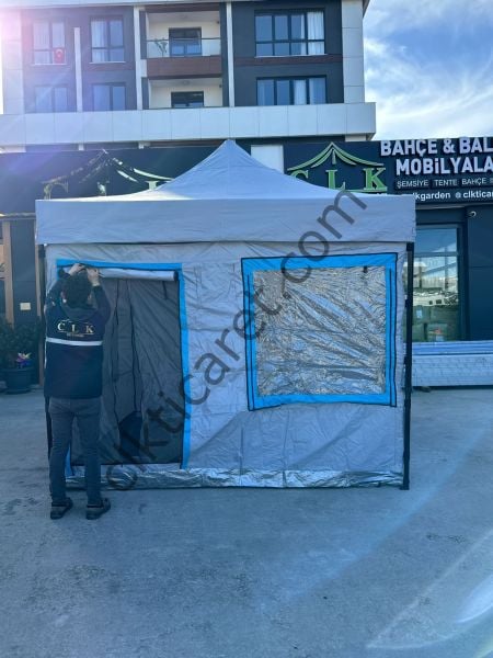 CLK 3x3 40mm Katlanır Gazebo Portatif Kamp Çadır Açık Gri Mavi Detay