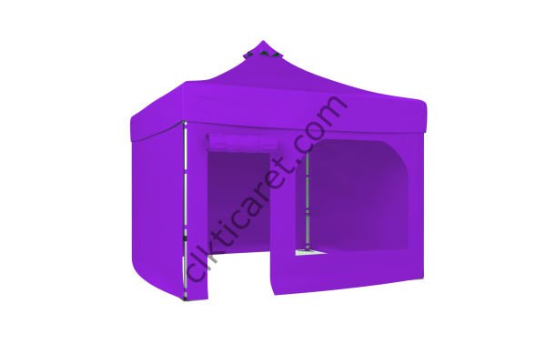 CLK 3x3 Katlanabilir Tente Gazebo Portatif Çadır 30 mm 3 Yan Kapalı 1 Yan Kapı ve Pencereli Lila
