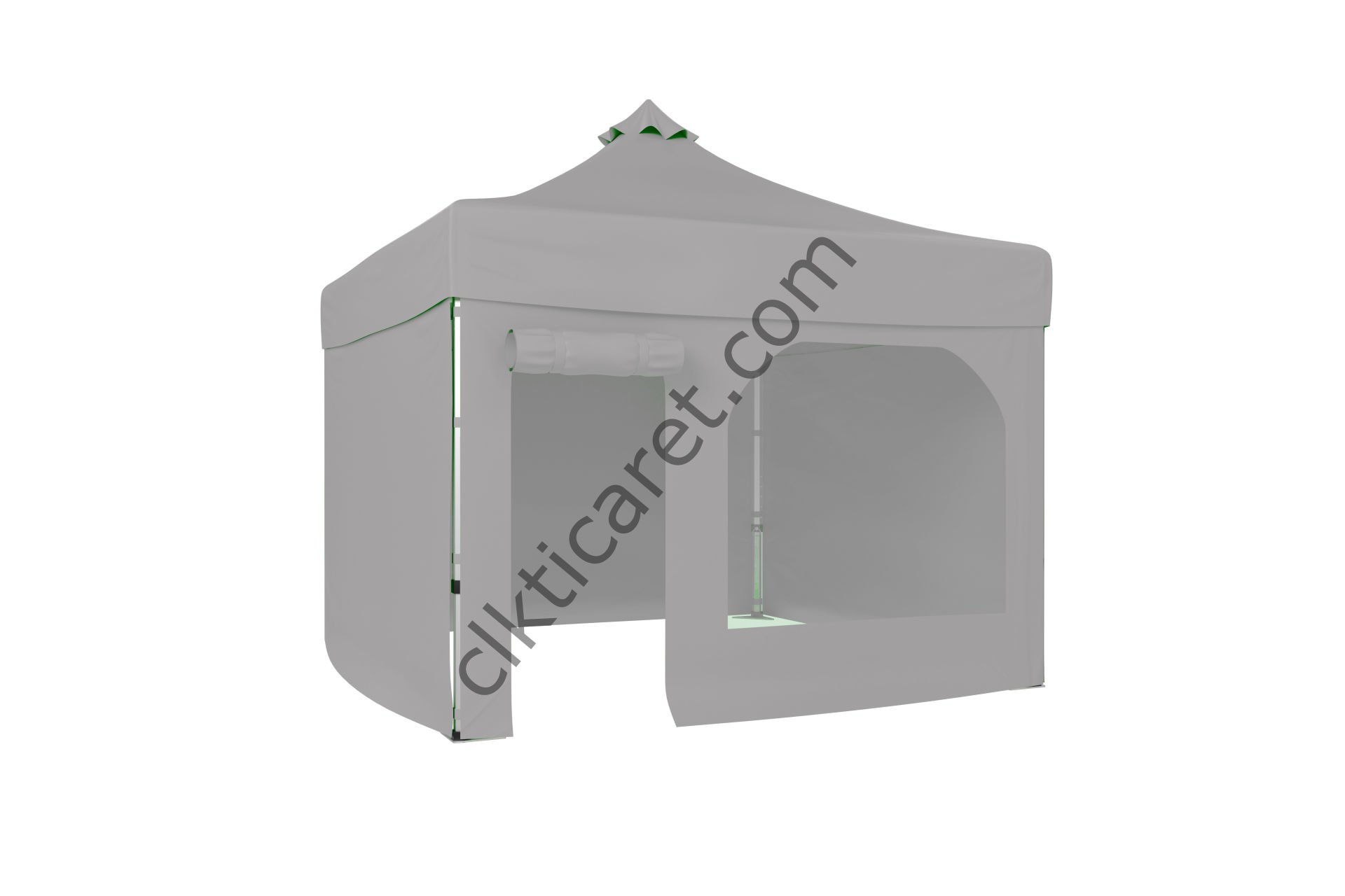 CLK 3x3 Katlanabilir Tente Gazebo Portatif Çadır 30 mm 3 Yan Kapalı 1 Yan Kapı ve Pencereli Gri