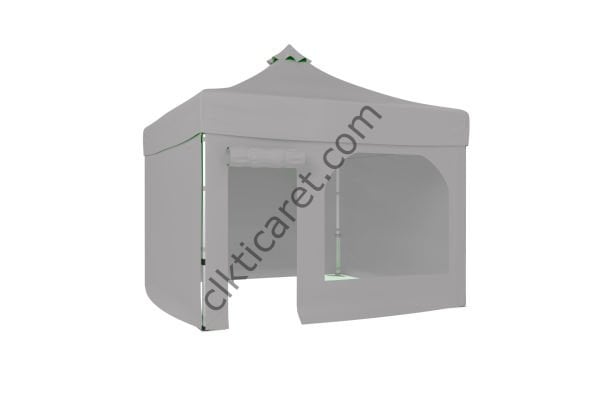 CLK 3x3 Katlanabilir Tente Gazebo Portatif Çadır 30 mm 3 Yan Kapalı 1 Yan Kapı ve Pencereli Gri