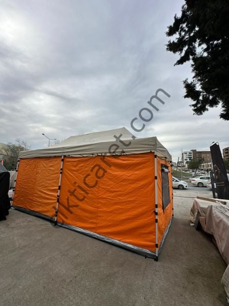 CLK 3x6 2 Odalı 30 mm Profil Katlanır Portatif  Gazebo Kamp Çadır Turuncu