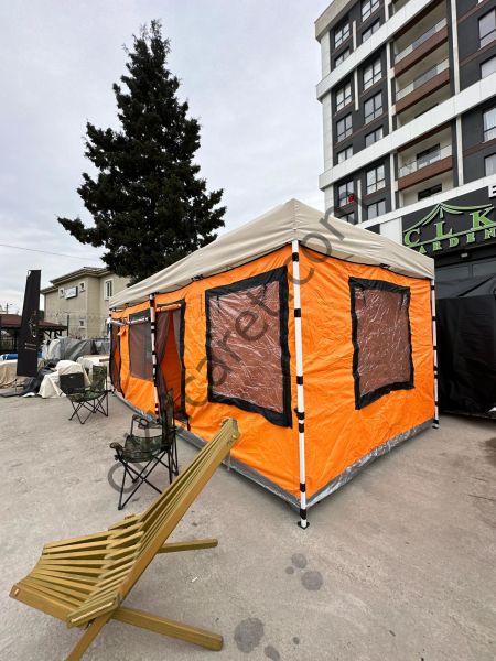 CLK 3x6 2 Odalı 30 mm Profil Katlanır Portatif  Gazebo Kamp Çadır Turuncu