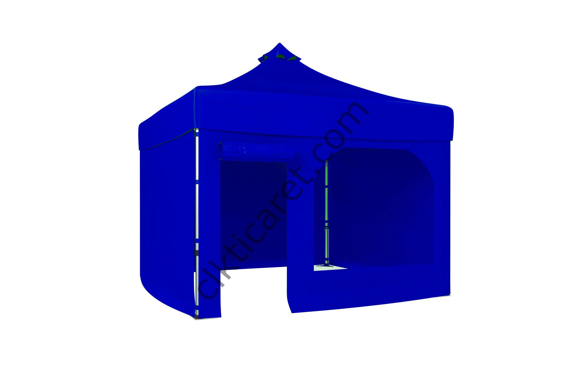 CLK 3x3 Katlanabilir Tente Gazebo Portatif Çadır 30 mm 3 Yan Kapalı 1 Yan Kapı ve Pencereli Saks Mavi