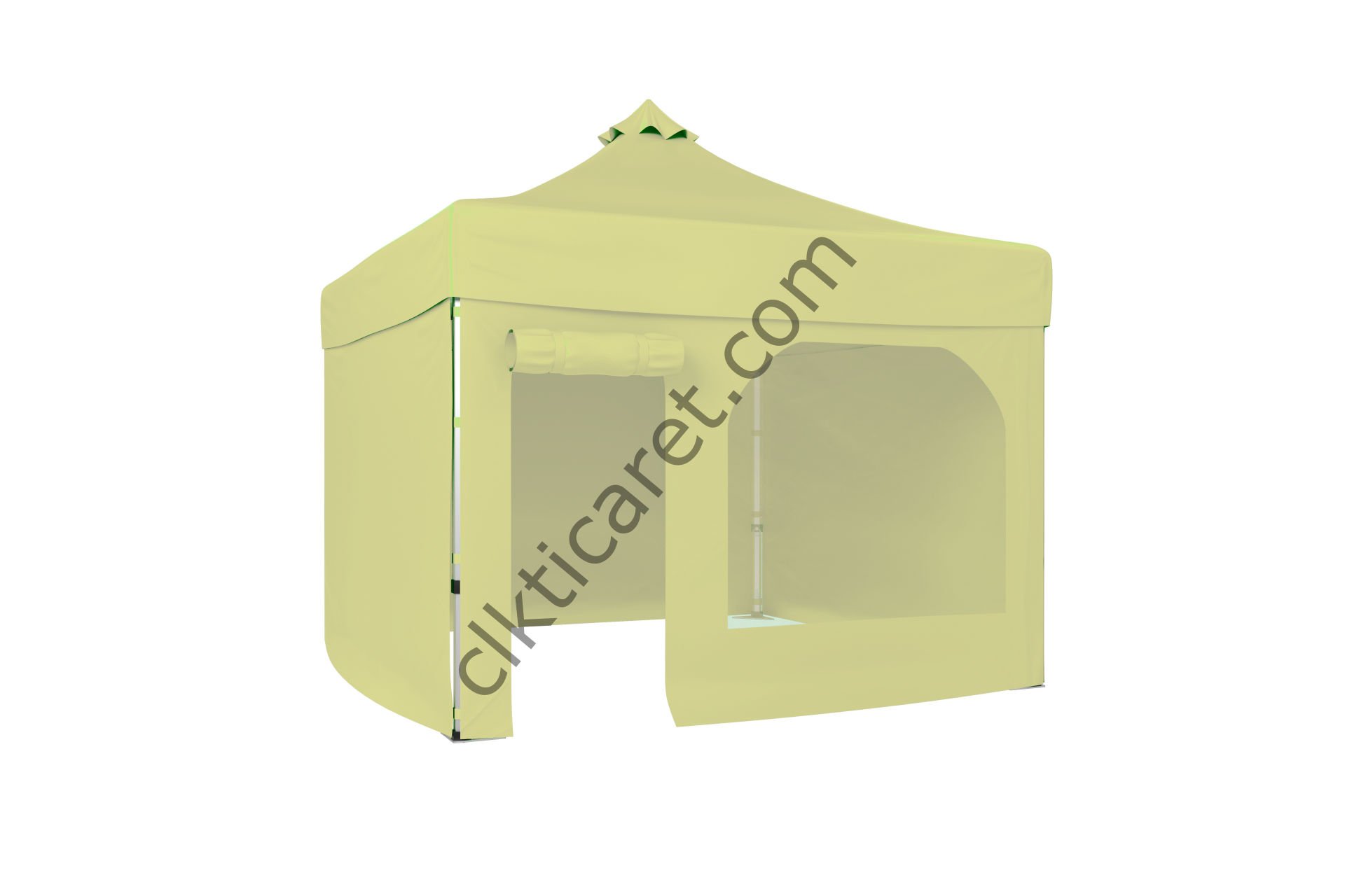 CLK 3x3 Katlanabilir Tente Gazebo Portatif Çadır 30 mm 3 Yan Kapalı 1 Yan Kapı ve Pencereli Krem
